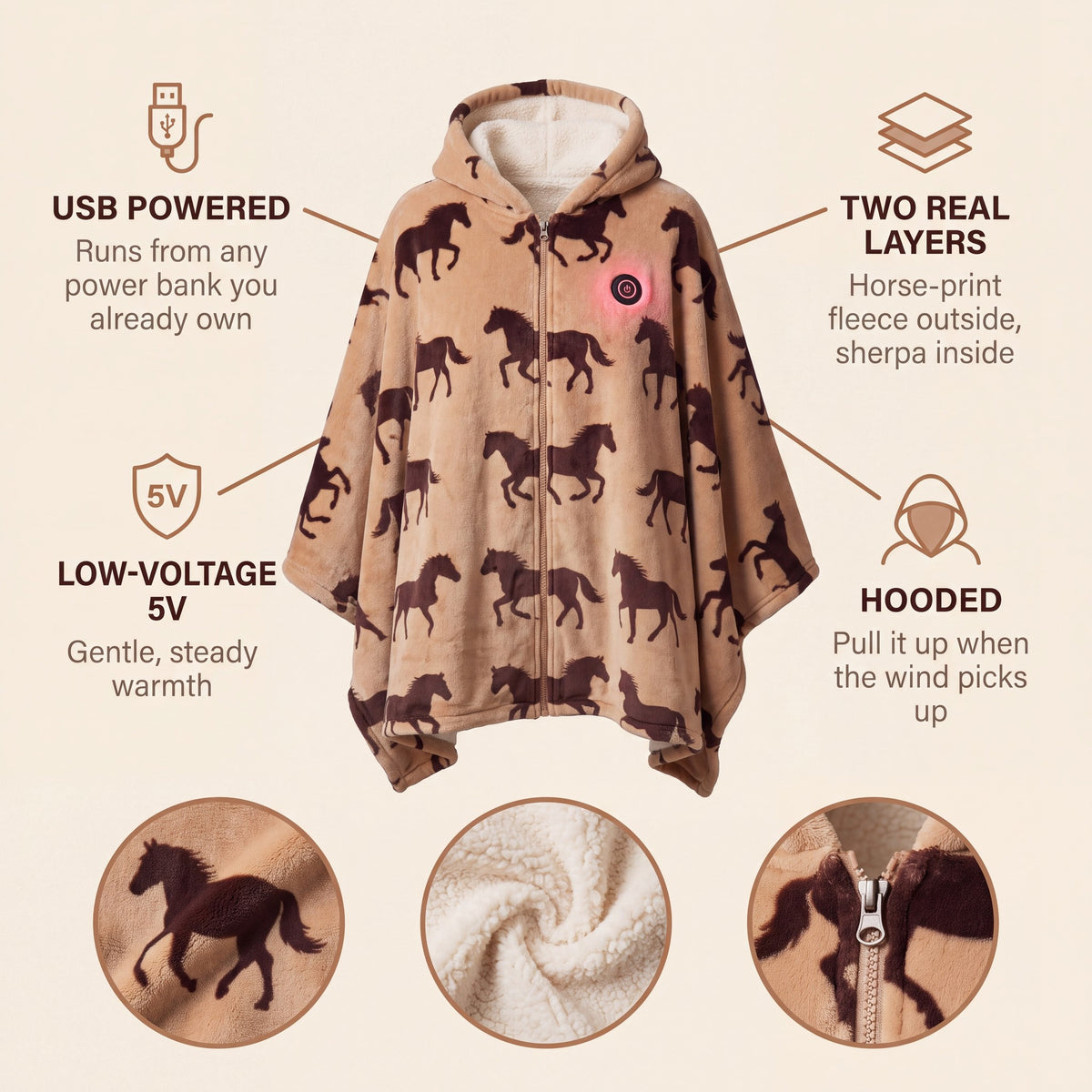 STABLEWRAP features: USB powered, two layers, hooded