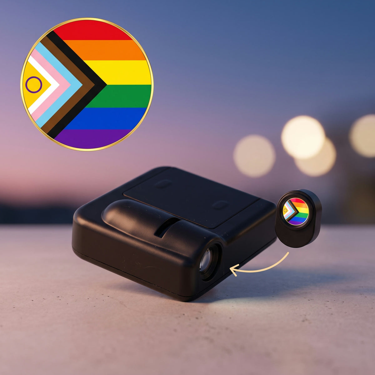 PRIDEMARK with the Progress Pride flag